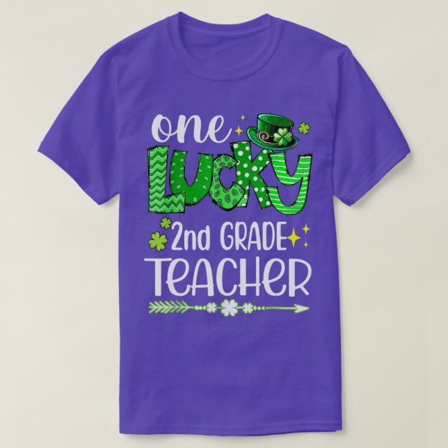 Leopard Shamrock One Lucky 2nd Grade Teacher St Pa T-Shirt (Design Front)
