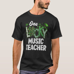 Leopard Shamrock One Lucky Music Teacher St. Patri T-Shirt