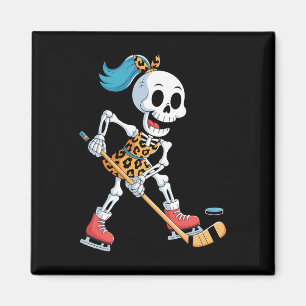Leopard Skeleton Ice Hockey Halloween Costume Wome Magnet