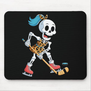 Leopard Skeleton Ice Hockey Halloween Costume Wome Mouse Pad