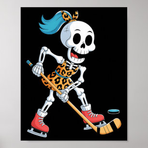 Leopard Skeleton Ice Hockey Halloween Costume Wome Poster