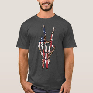 Leopard Skeleton Rock American Flag Patriotic 4th T-Shirt