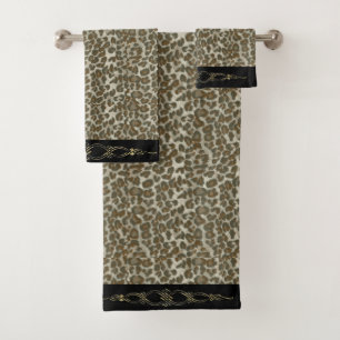 Leopard-skin And Gold Glitter  Bath Towel Set