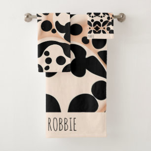 Leopard skin Beige Floral Modern Mosaic Pattern Bath Towel Set