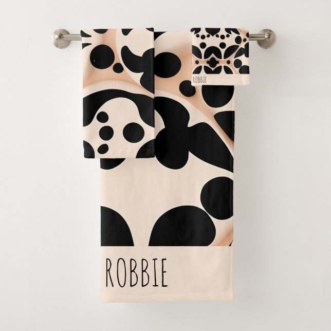 Leopard skin Beige Floral Modern Mosaic Pattern Bath Towel Set (Insitu)