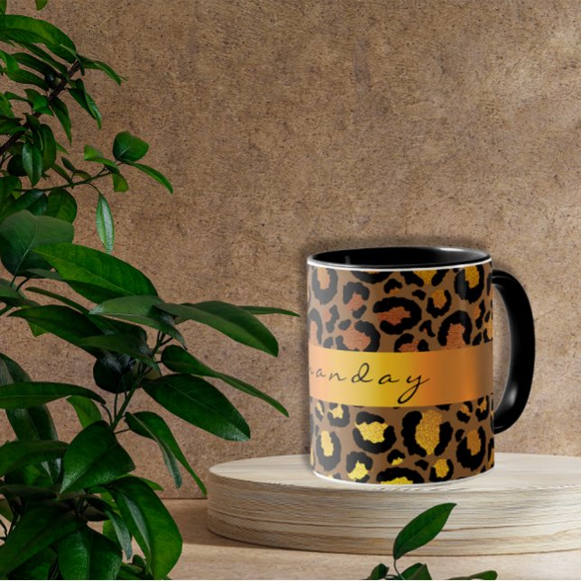 Leopard Skin Black Honey Gold Stripe Name Glam Mug (Leopard Skin Black Honey Gold Stripe Name Glam Mug)