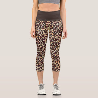 Leopard Skin Brown Cream Pattern -  Capri Leggings
