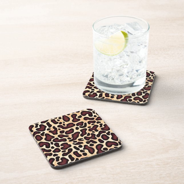 Leopard Skin Brown Cream Pattern -  Coaster (Right Side)