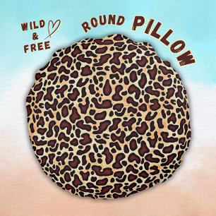 Leopard Skin Brown Cream Pattern - Round Cushion