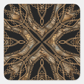 Leopard Skin & Chain Jewellery Square Sticker