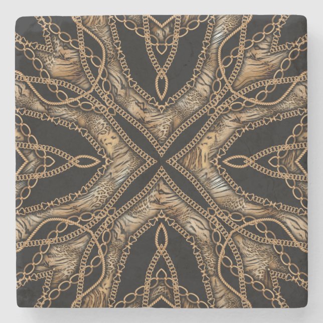 Leopard Skin & Chain Jewellery Stone Coaster (Front)