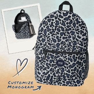 Leopard Skin Denim Grey Blue Pattern -  Printed Ba Backpack