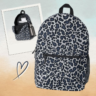Leopard Skin Denim Grey Blue Pattern -  Printed Backpack