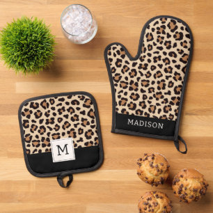 Leopard Skin Fur Pattern Oven Mitt & Pot Holder Set