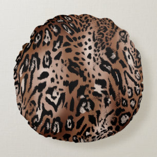 Leopard skin illustration seamless pattern fabric  round cushion