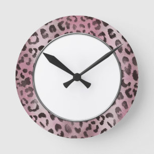 Leopard Skin in pink Rose Round Clock