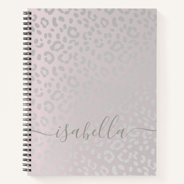 Leopard Skin In Silver Glitter On  Blush Gradient Notebook (Front)