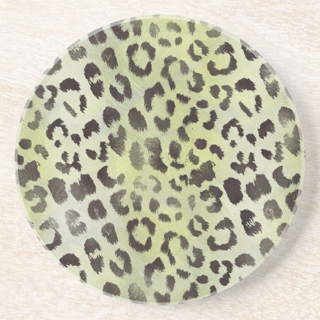 Leopard Skin in Tangerine Lime Green Coaster (Front)