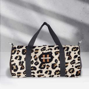 Leopard Skin, Modern Animal Pattern, Monogram Duffle Bag