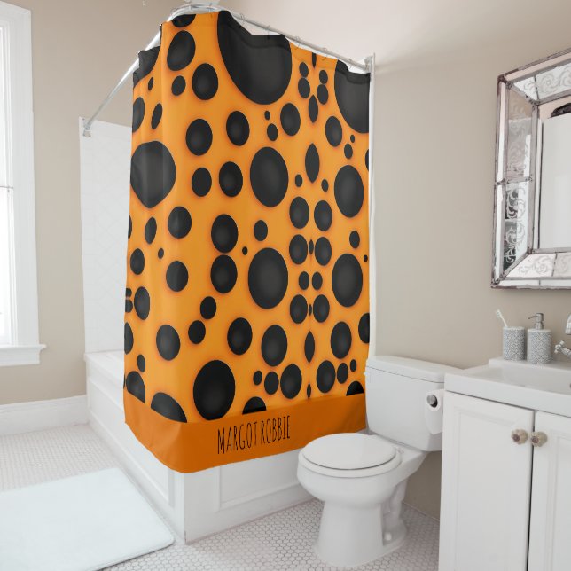 Leopard skin Orange Black Abstract Safari Pattern Shower Curtain (In Situ)