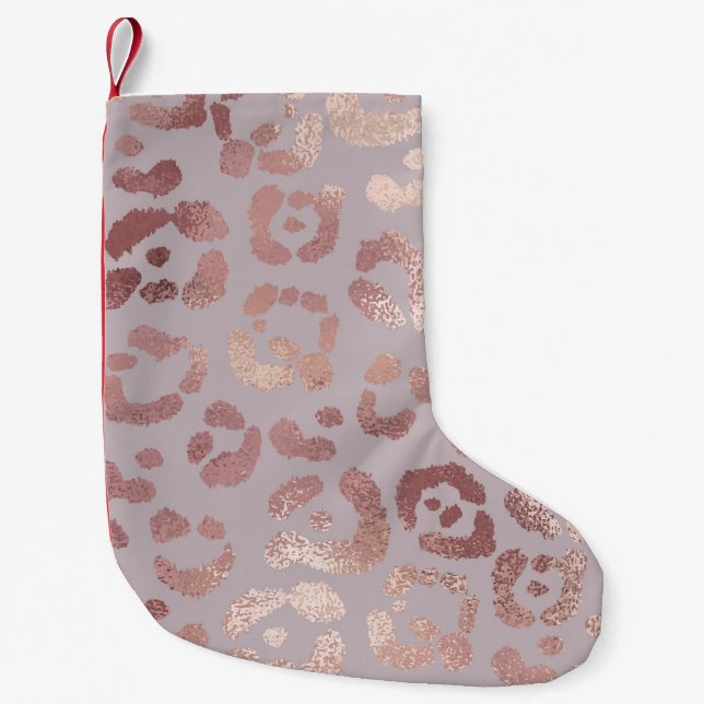 Leopard skin: rose gold elegance. small christmas stocking (Front)