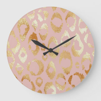 Leopard skin, rose gold texture large clock