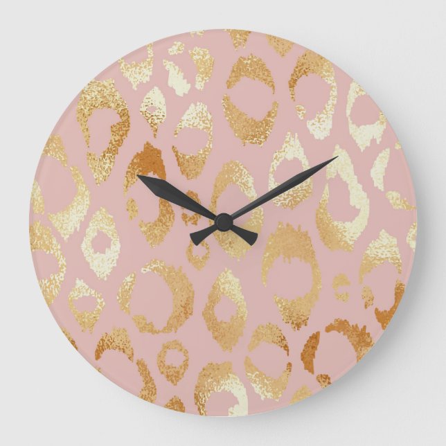 Leopard skin, rose gold texture large clock (Front)