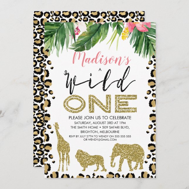 Leopard Skin Wild One Birthday Invitation (Front/Back)