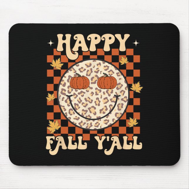 Leopard Smile Face Happy Fall Y'all Retro Groovy A Mouse Pad (Front)
