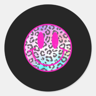 Leopard Smile Face Pink Trendy Preppy Tee Men Wome Classic Round Sticker