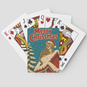 Leopard Snow Roof Animal Christmas Playing Cards