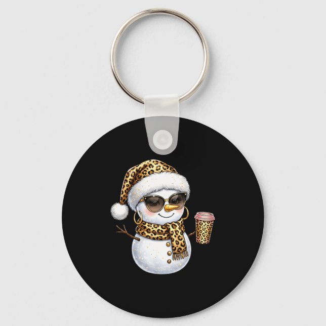 Leopard Snowman With Sungles Funny Christmas Women Key Ring (Front)