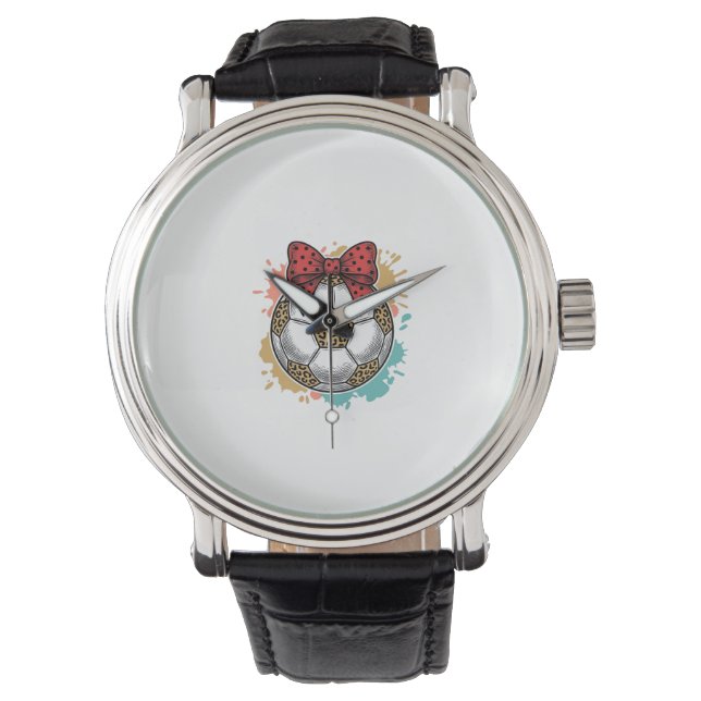 Leopard Soccer Bow Vintage Engraving Shirt Design_ Watch (Front)