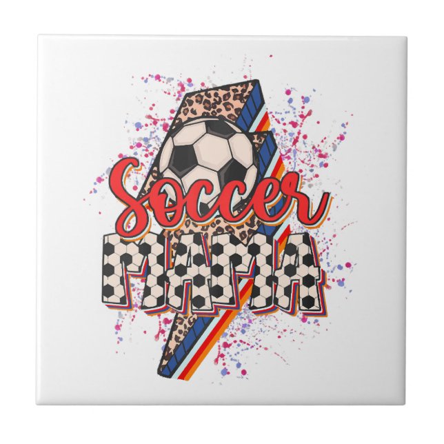 Leopard Soccer Mama Lightning Bolt Sport Mum Mothe Ceramic Tile (Front)