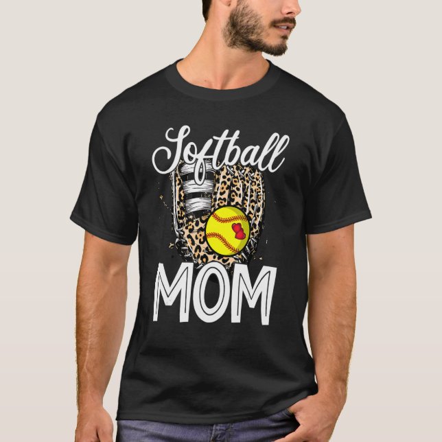 Leopard Softball Glove Softball Mum Happy Mother's T-Shirt (Front)