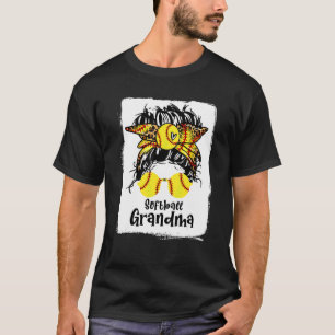 Leopard Softball Grandma Life Messy Bun Game Day M T-Shirt