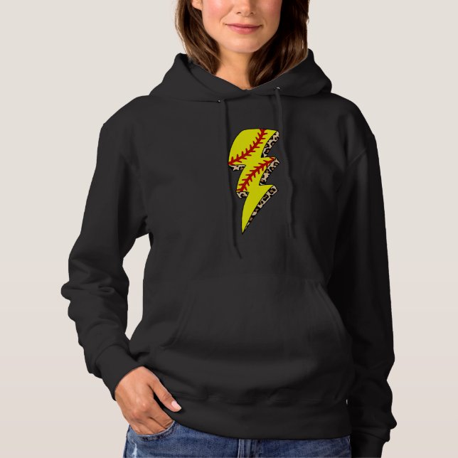 Leopard Softball Lightning Bolt Game Day Mama Moth Hoodie (Front)
