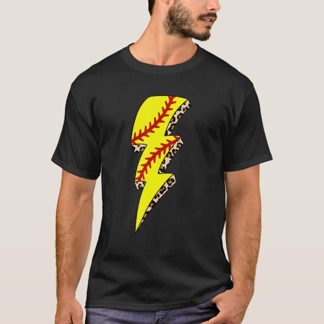 Leopard Softball Lightning Bolt Game Day Mama Moth T-Shirt (Front)