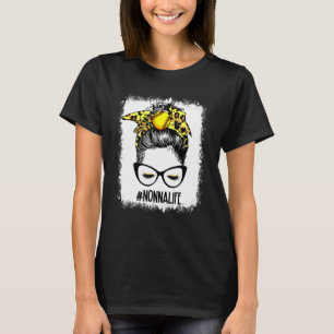 Leopard Softball Nonna Life Messy Bun Game Day Mot T-Shirt