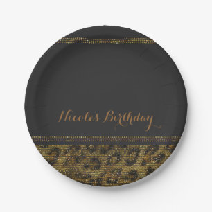 Leopard Sparkle Sequins Glam Chic Modern Party Paper Plate