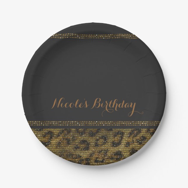 Leopard Sparkle Sequins Glam Chic Modern Party Paper Plate (Front)