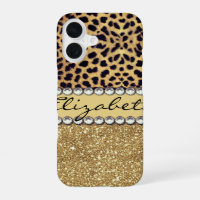 Leopard Spot Gold Glitter Rhinestone Personalise
