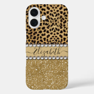 Leopard Spot Gold Glitter Rhinestone PHOTO PRINT iPhone 16 Case