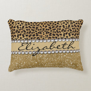 Leopard Spot Gold Glitter Rhinestone PHOTO PRINT Decorative Cushion
