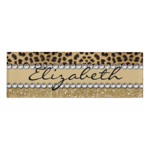 Leopard Spot Gold Glitter Rhinestone PHOTO PRINT Name Tag