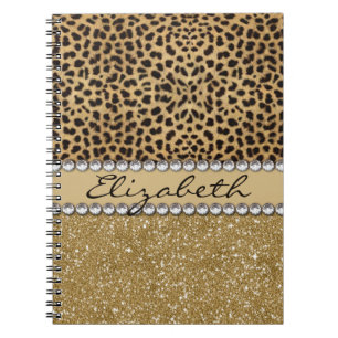 Leopard Spot Gold Glitter Rhinestone PHOTO PRINT Notebook