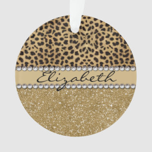 Leopard Spot Gold Glitter Rhinestone PHOTO PRINT Ornament