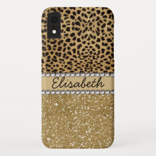 Leopard Spot Gold Glitter Rhinestones Case-Mate iPhone Case