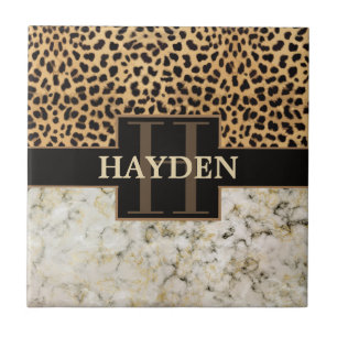 Leopard Spot Marble Monogram Ceramic Tile