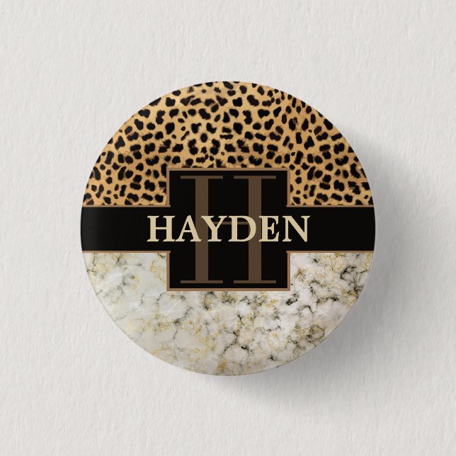 Leopard Spot Marble Monogram Name 3 Cm Round Badge (Front)